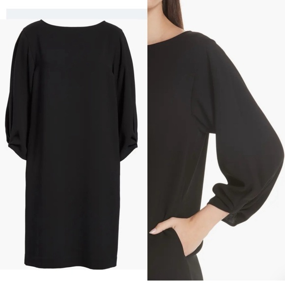 Lafayette 148 New York Wynona Finesse Crepe Dress Black Pocket XS - Picture 1 of 12